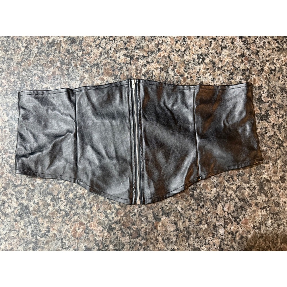 Eien USA Womens 2XL Black Faux Leather Wide Corset Waist Belt Zipper Front